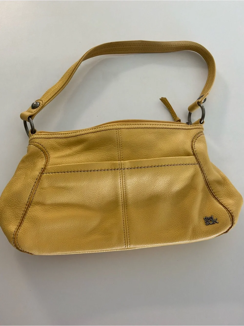 The Sak Mustard Yellow Pebbled Leather Shoulder Bag Y2K